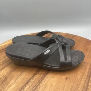 Crocs Patricia II Sandals Womens 6 Black Wedge Comfort Walking Slide Slip On